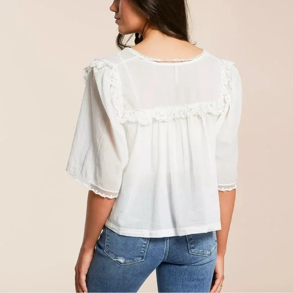 Free People Luna White Lace Sheer Blouse - Picture 12 of 12